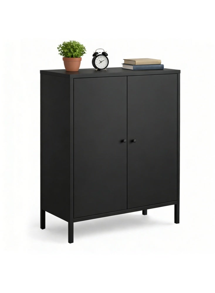 جيجيرو خزانة بوفيه معدنية، خزانة تخزين مطبخ بأرفف، خزانة ركن قهوة، خزانة جانبية للبوفيه، رف قابل للتعديل أسود - Image 1